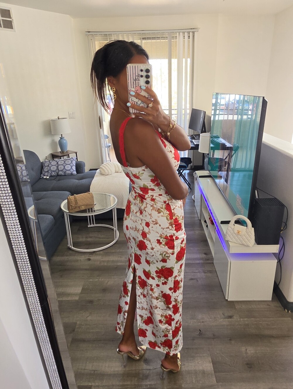 Floral Red and White Slip Midi Dress - Women - Picture 11 of 17